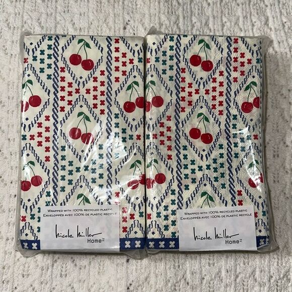 nicole miller 40 x 2pk Guest Paper Towel Napkins Cherry Print - Picture 1 of 8